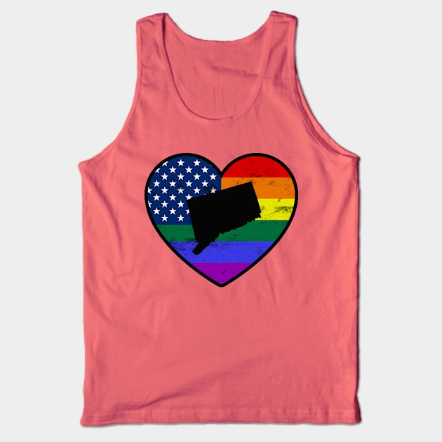 Connecticut United States Gay Pride Flag Heart Tank Top by TextTees